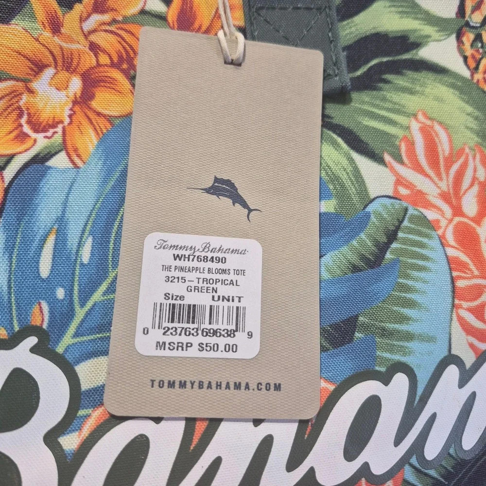 Tommy Bahama Pineapple Blooms Tote WH768490 Tropical Green Canvas Beach Bag NWT‎